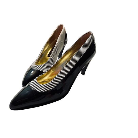 VTG Walter Steiger striped fabric & patent leather pumps made in Italy- Size 8B - Picture 3 of 9